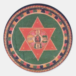 Pegatina Redonda Mandalá budista tibetano de Vajravarahi Vajrayogin