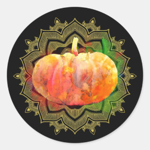 Pegatina Redonda Mandala Calabaza Agua Damask Halloween