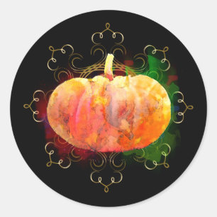 Pegatina Redonda Mandala Calabaza Agua Damask Halloween