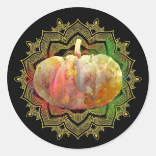 Pegatina Redonda Mandala Calabaza Agua Damask Halloween