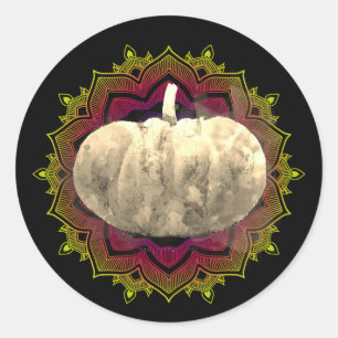 Pegatina Redonda Mandala Calabaza Agua Damask Halloween
