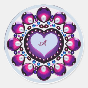 Pegatina Redonda Mandalá Circular con Centro de Corazón Púrpura