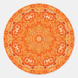 Pegatina Redonda Mandala, color de agua del Naranja atómico