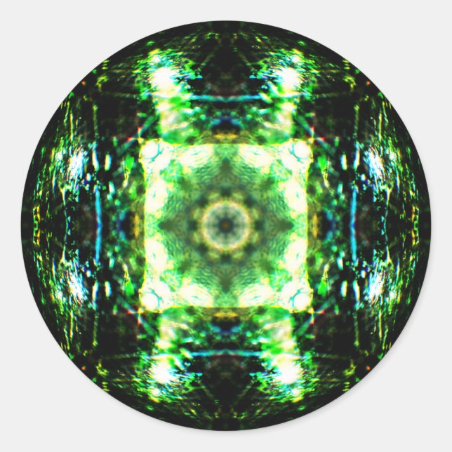 Pegatina Redonda Mandala con efecto de cristal detallado (Anverso)