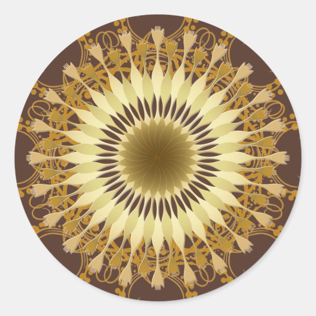 Pegatina Redonda Mandala Damask Lotus Flower Art (Anverso)