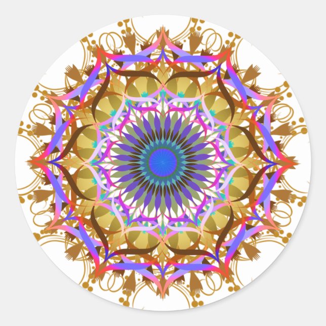 Pegatina Redonda Mandala Damask Lotus Flower Art Elegante (Anverso)