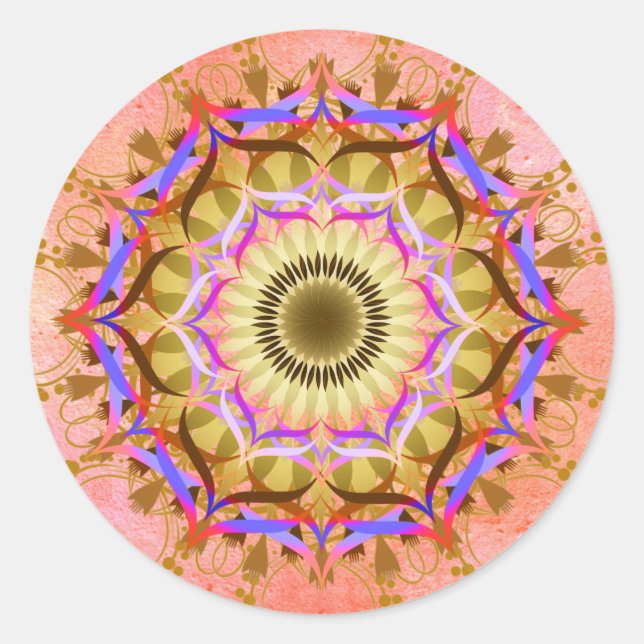 Pegatina Redonda Mandala Damask Lotus Flower Art Elegante (Anverso)