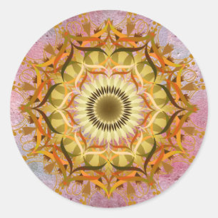 Pegatina Redonda Mandala Damask Lotus Flower Art Elegante