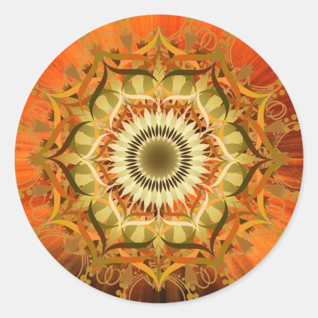Pegatina Redonda Mandala Damask Lotus Flower Art Sunshine (Anverso)