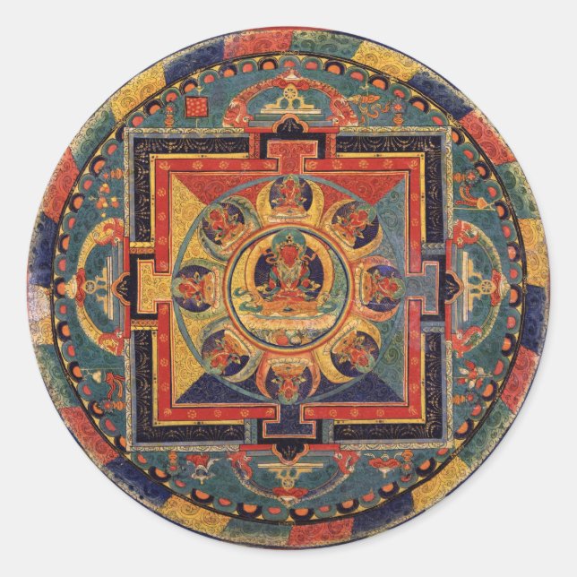 Pegatina Redonda Mandala de Amitayus. Escuela tibetana del siglo XI