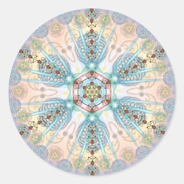 Pegatina Redonda Mandala de energía magnética (Anverso)