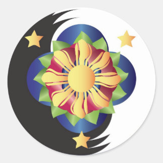 Pegatina Redonda Mandala de flores de Lotus filipinas