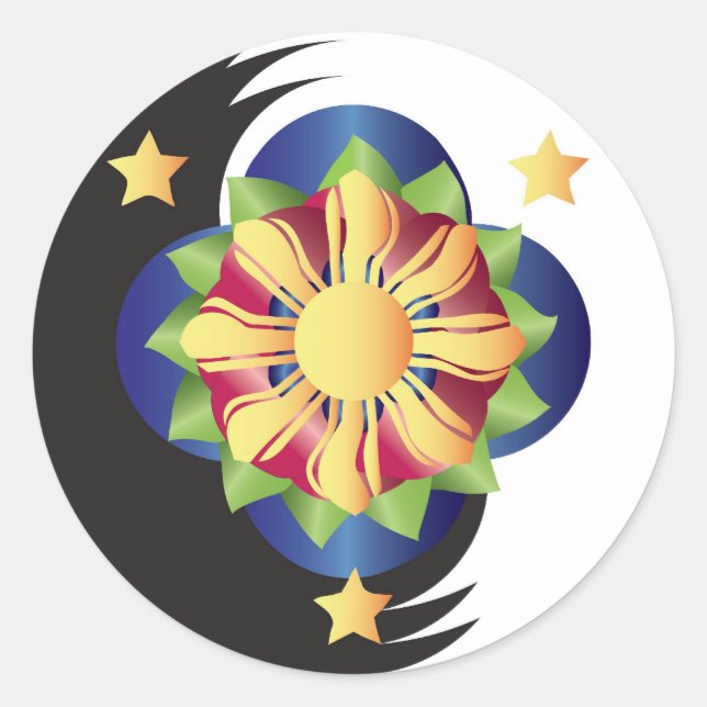 Pegatina Redonda Mandala de flores de Lotus filipinas (Anverso)