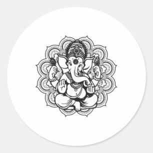 Pegatina Redonda Mandala de Ganesha Dios hindú Hinduismo Regalo de 