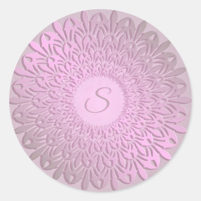 Pegatina Redonda Mandala de gradiente étnico. Inicial. (Anverso)