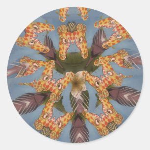 Pegatina Redonda Mandalá de jirafa caleidoscopio: Arte abstracto de