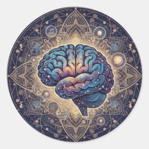 Pegatina Redonda Mandala de la Mente Cósmica – Arte Cerebral Abstra