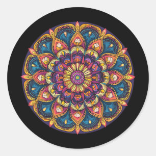 Pegatina Redonda Mandalá de Loto Sagrado Meditación Yoga Boho