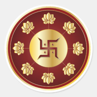 Pegatina Redonda Mandalá de loto Swastik dorado