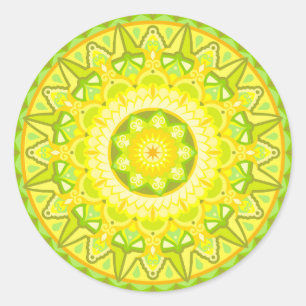Pegatina Redonda Mandalá de primavera verde amarillo floral estétic