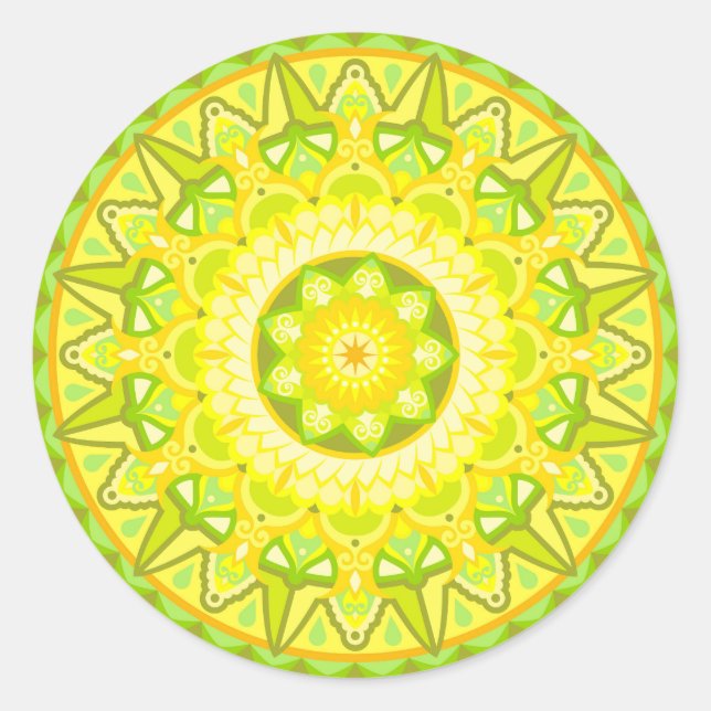 Pegatina Redonda Mandalá de primavera verde amarillo floral estétic (Anverso)