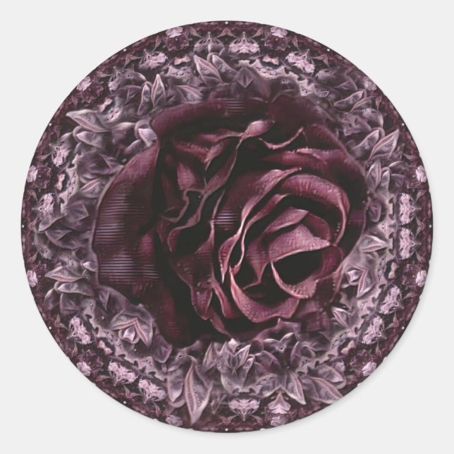 Pegatina Redonda Mandala de rosa  (Anverso)