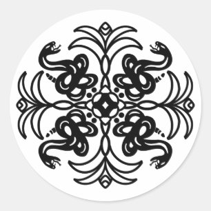 Pegatina Redonda Mandala de serpiente negra y blanca