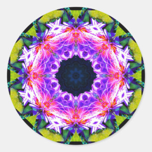 Pegatina Redonda Mandala del efecto de la flor