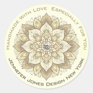 Pegatina Redonda Mandala Diamante de imitación Pastel Amarillo Marf