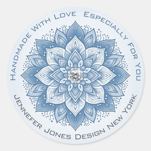 Pegatina Redonda Mandala Diamante de imitación Pastel bebé cielo az (Anverso)