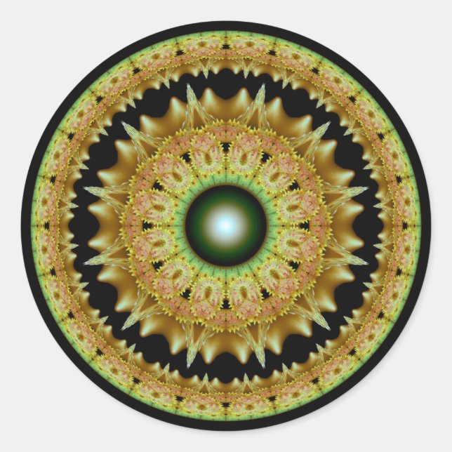 Pegatina Redonda Mandala dorada fractal (Anverso)