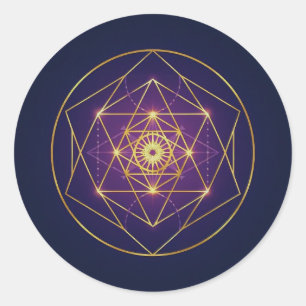 Pegatina Redonda Mandala Dorado Celestial — Equilibrio en lo Infini