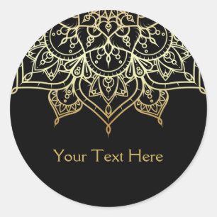 Pegatina Redonda Mandala Dorado Favor Moderno Glam Black Glam Chic