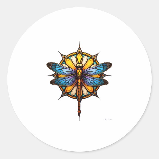 Pegatina Redonda Mandala Dragonfly Luminous Sacred Geometry Spiritu (Anverso)