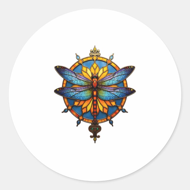 Pegatina Redonda Mandala Dragonfly Luminous Sacred Geometry Spiritu (Anverso)