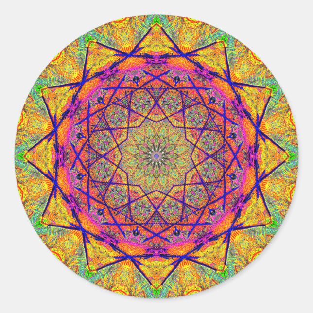 Pegatina Redonda Mandala en forma de estrella fractal | Psicodélico (Anverso)