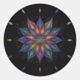 Pegatina Redonda Mandala floral - Azul púrpura negro