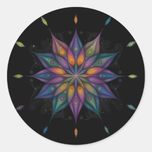 Pegatina Redonda Mandala floral - Azul púrpura negro