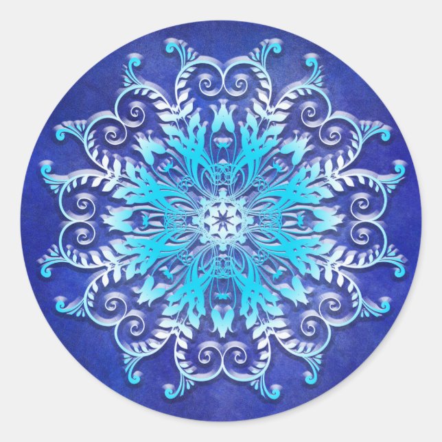 Pegatina Redonda Mandala floral étnica sobre fondo de grano (Anverso)