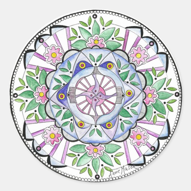 Pegatina Redonda Mandala Floribunda (Anverso)