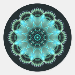 Pegatina Redonda Mandala fractal de estrella brillante
