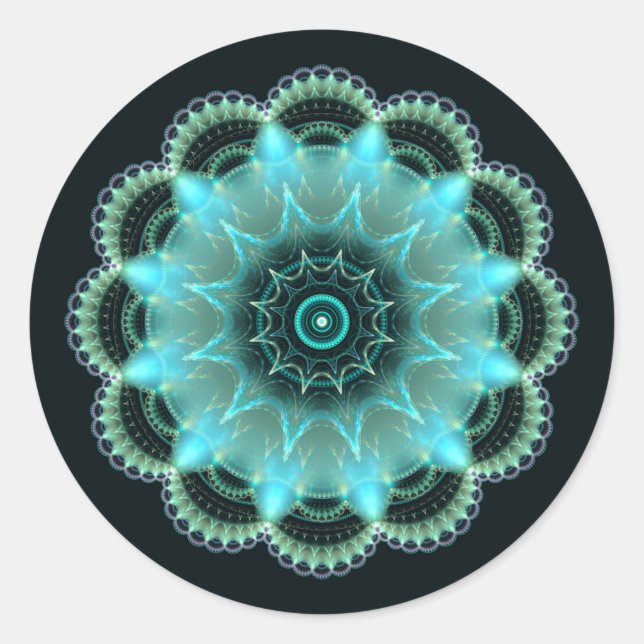 Pegatina Redonda Mandala fractal de estrella brillante (Anverso)