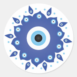 Pegatina Redonda Mandala griega malvado Ojo Azul Blanco