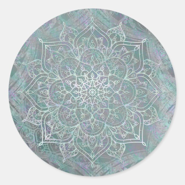 Pegatina Redonda Mandala Iridescente Boho Chic (Anverso)