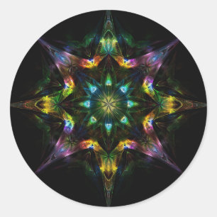 Pegatina Redonda Mandala Kaleidoscope - Negro verde morado
