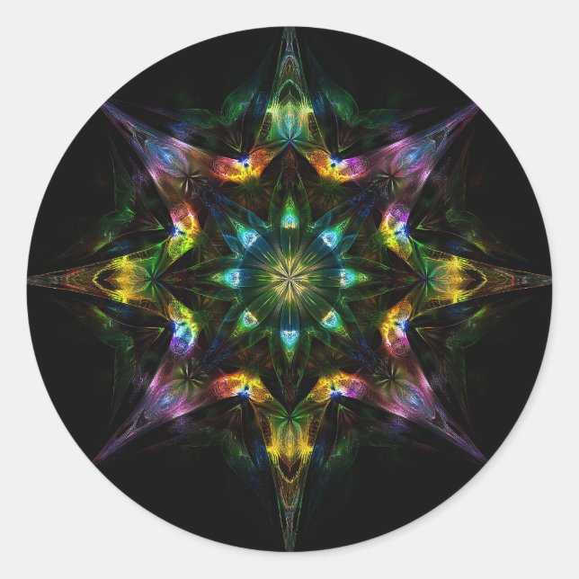 Pegatina Redonda Mandala Kaleidoscope - Negro verde morado (Anverso)
