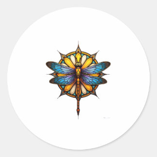 Pegatina Redonda Mandala Libélula Luminosa Geometría Sagrada Espiri