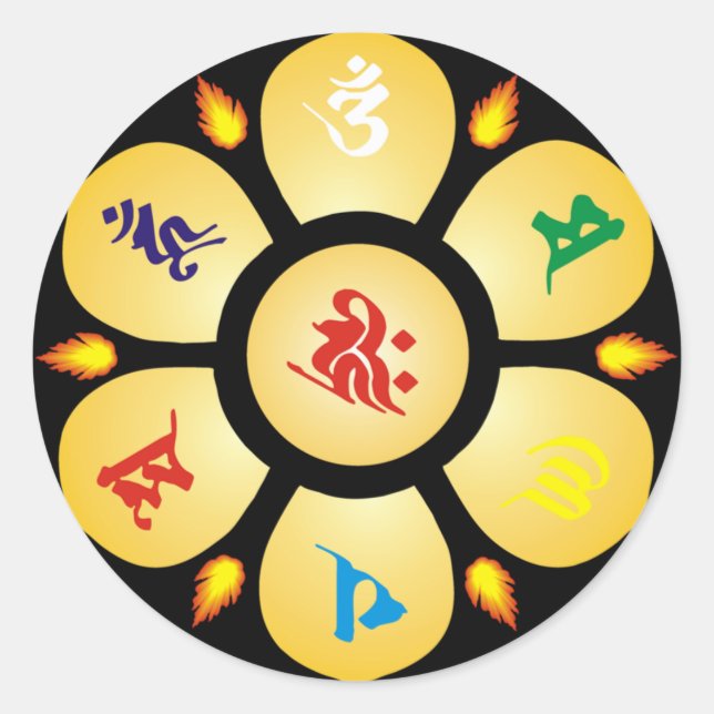 Pegatina Redonda Mandala Mantra de diosa sánscrita budista (Anverso)