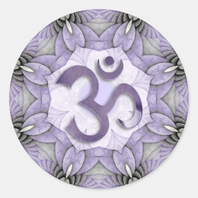 Pegatina Redonda MANDALA OM - violeta (Anverso)