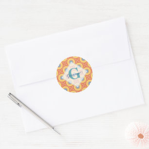 Pegatina Redonda Mandala personalizada de verano con aire engrasado